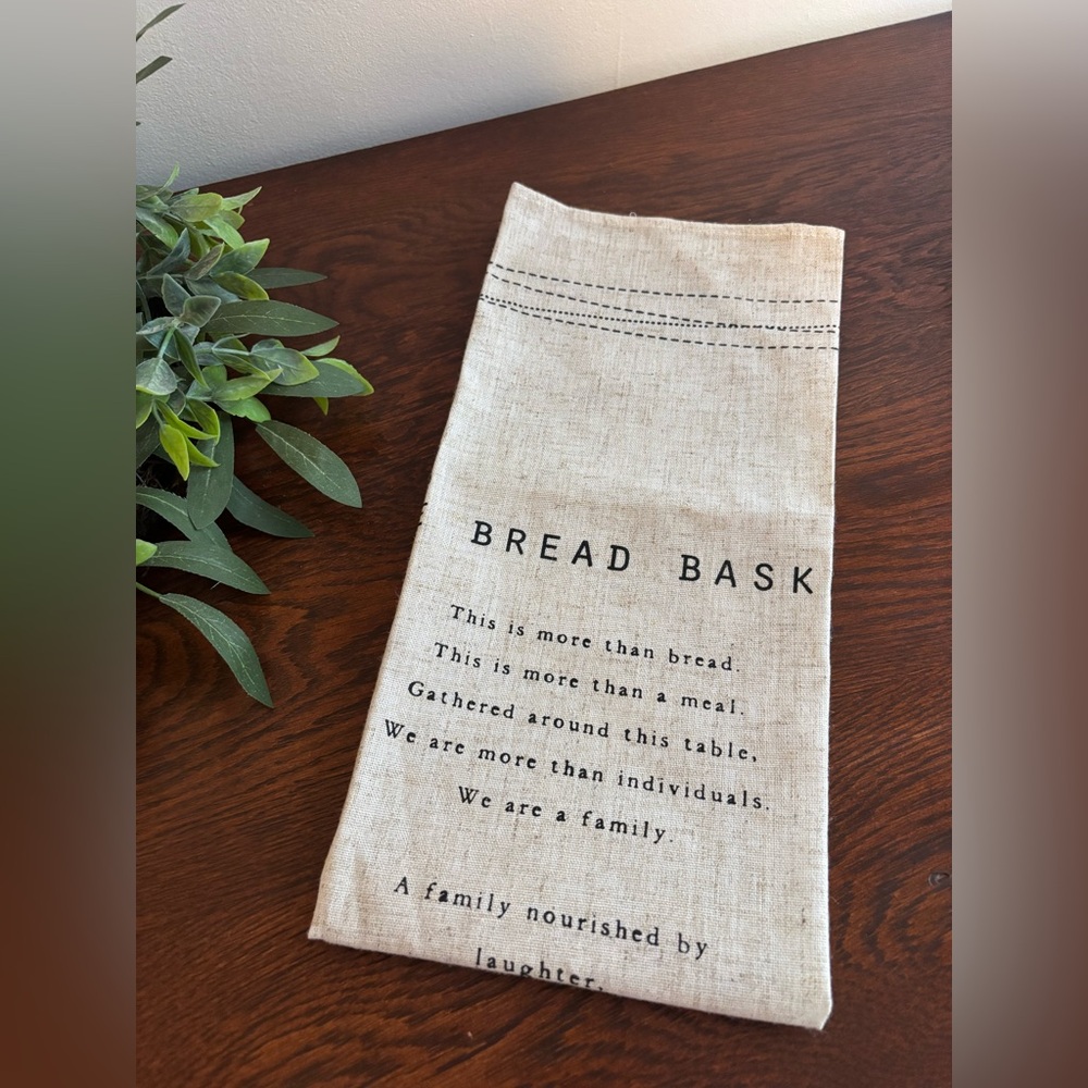 Demdaco Breadbasket Cover/Liner Towel Linen Blend Natural New Farmhouse Decor